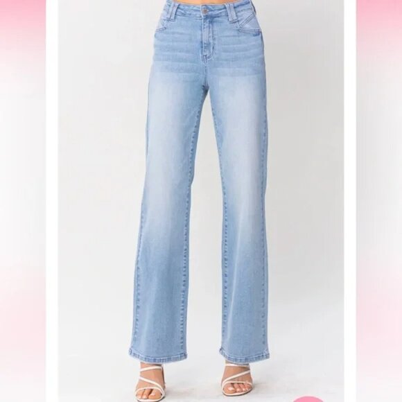 Judy Blue Jeans Wide Leg Raw Hem Medium Wash Denim size 9 29 - Picture 1 of 9